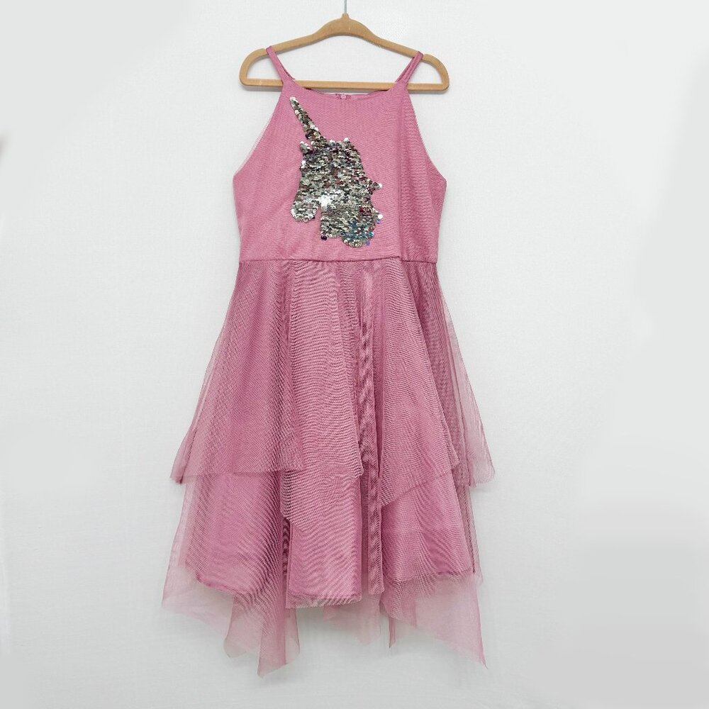 Rare Editions Unicorn Sequin Tulle Pink Girls Dress Size 6